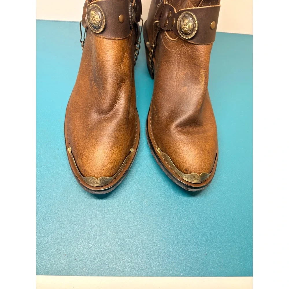 Old West Womens 8M Antique Brown Leather Harness Cowboy Boots
